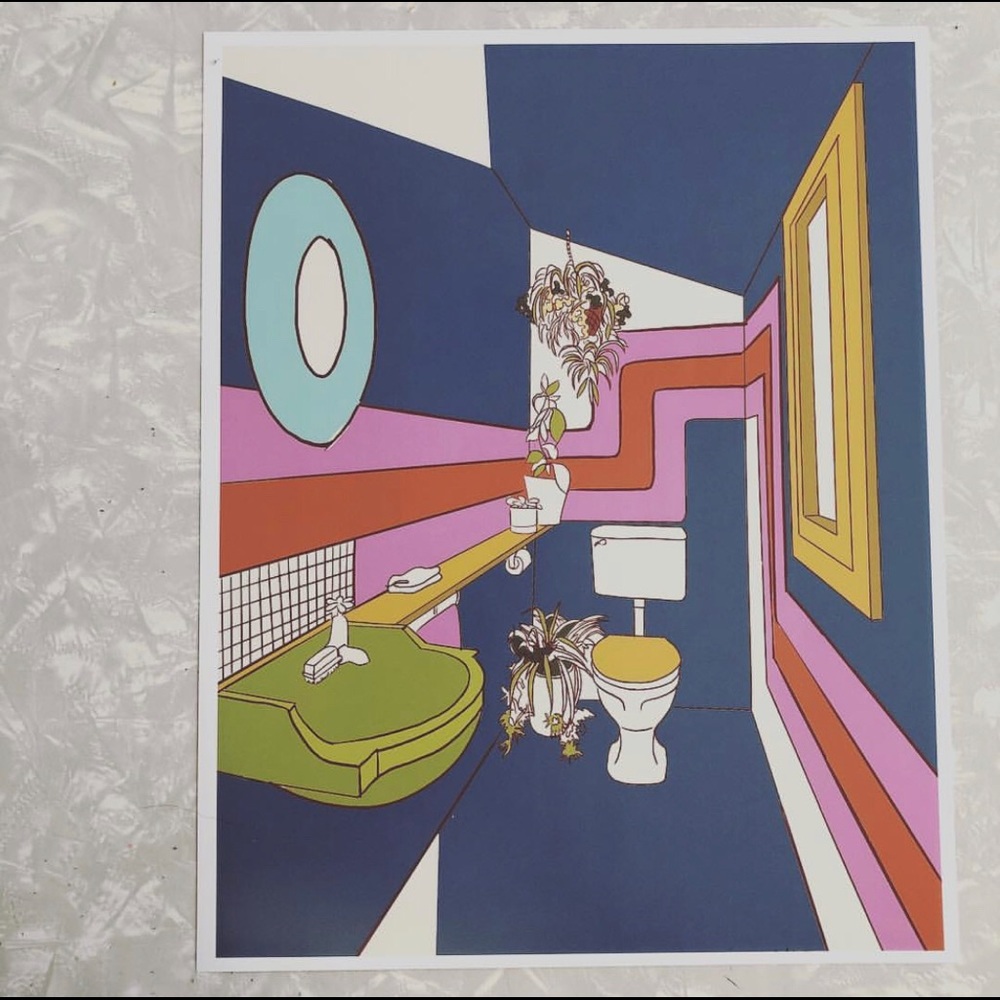 11x14 Illustration Art Print Retro Bathroom